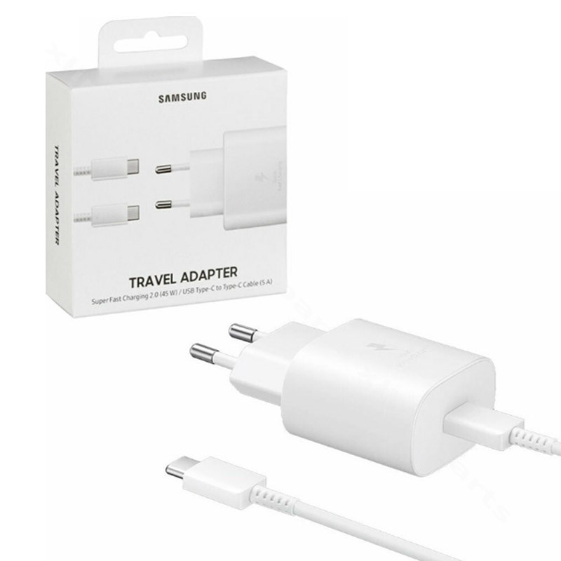Зарядное устройство USB-C с кабелем USB-C на USB-C Samsung 25 Вт EU белое