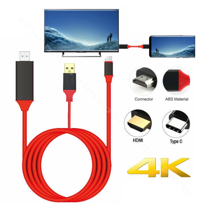 Cable USB-C/USB to HDMI 4K 2m red