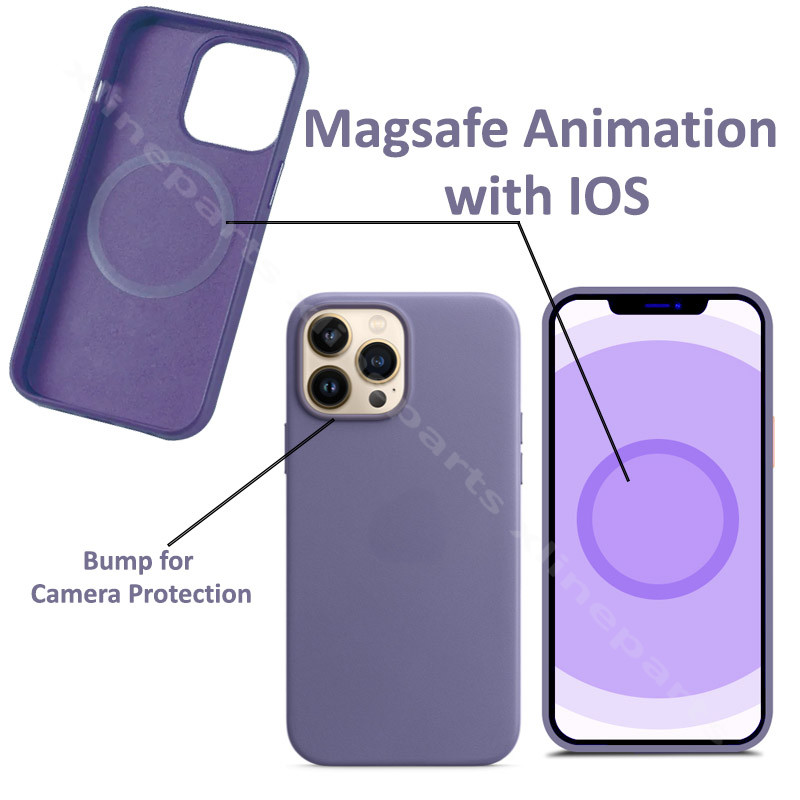 Задний чехол Кожаный Magsafe Apple iPhone 14 фиолетовый