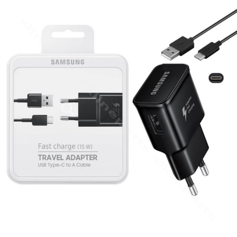 Зарядное устройство USB с кабелем USB-USB-C Samsung 15W EU чёрное