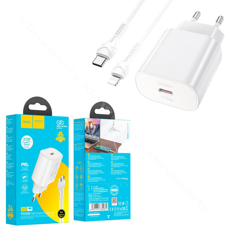 Φορτιστής USB-C με καλώδιο USB-C σε Lightning Hoco N22 Jetta 25W EU λευκό