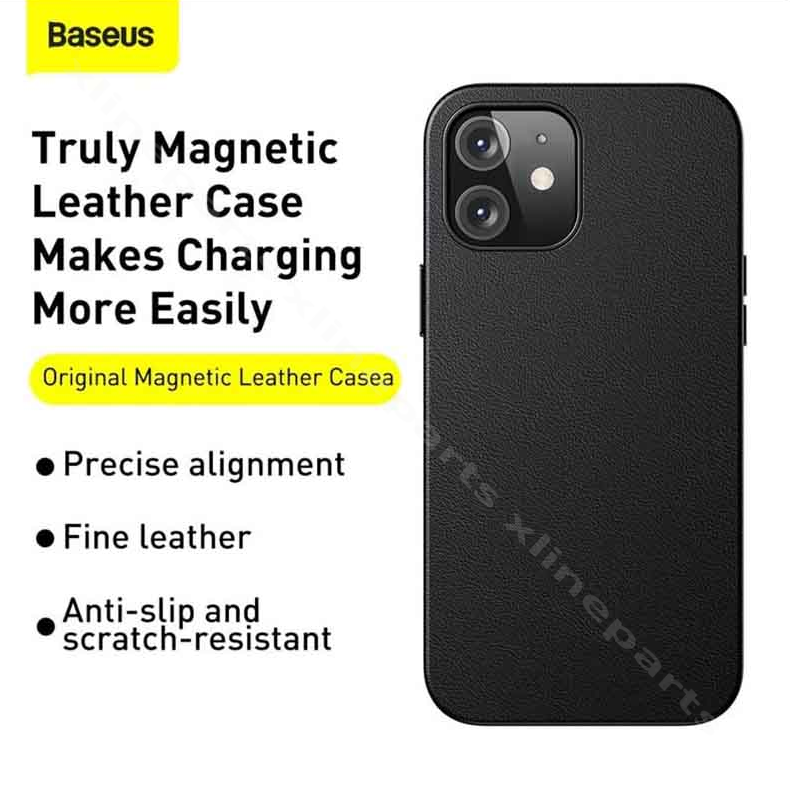 Πίσω Θήκη Baseus Μαγνητική Δερμάτινη Apple iPhone 12 Mini μαύρη