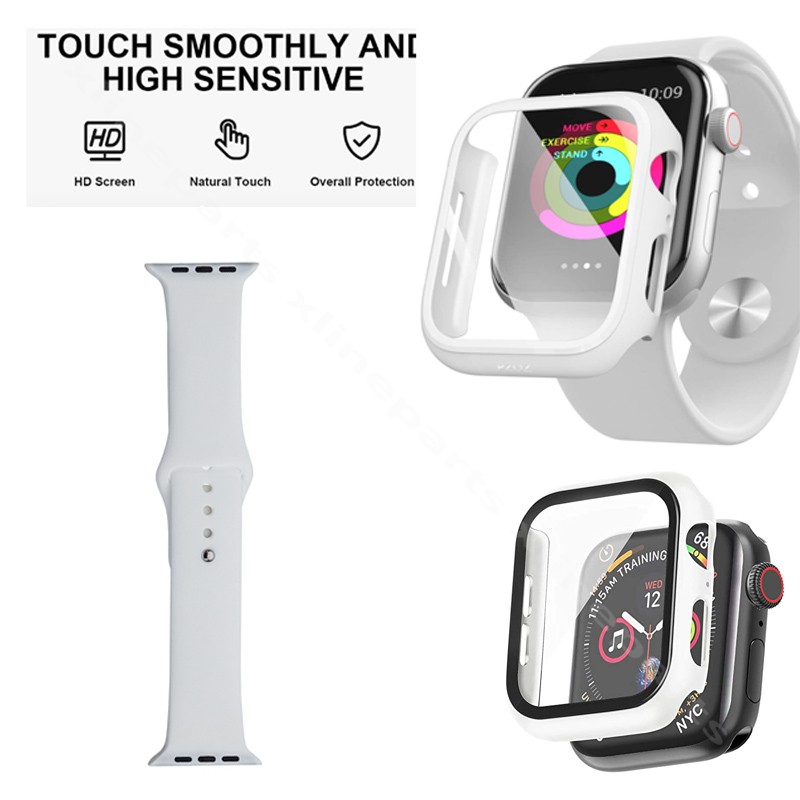 Tempered Glass Full with Strap Apple Watch 44mm/42mm white