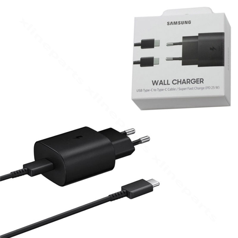 Зарядное устройство USB-C с кабелем USB-C на USB-C Samsung 25 Вт EU, черное