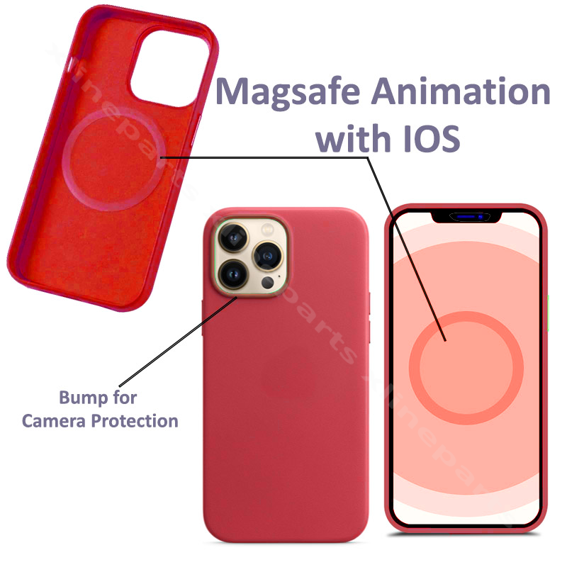Πίσω θήκη Δερμάτινη Magsafe Apple iPhone 14 Plus κόκκινη