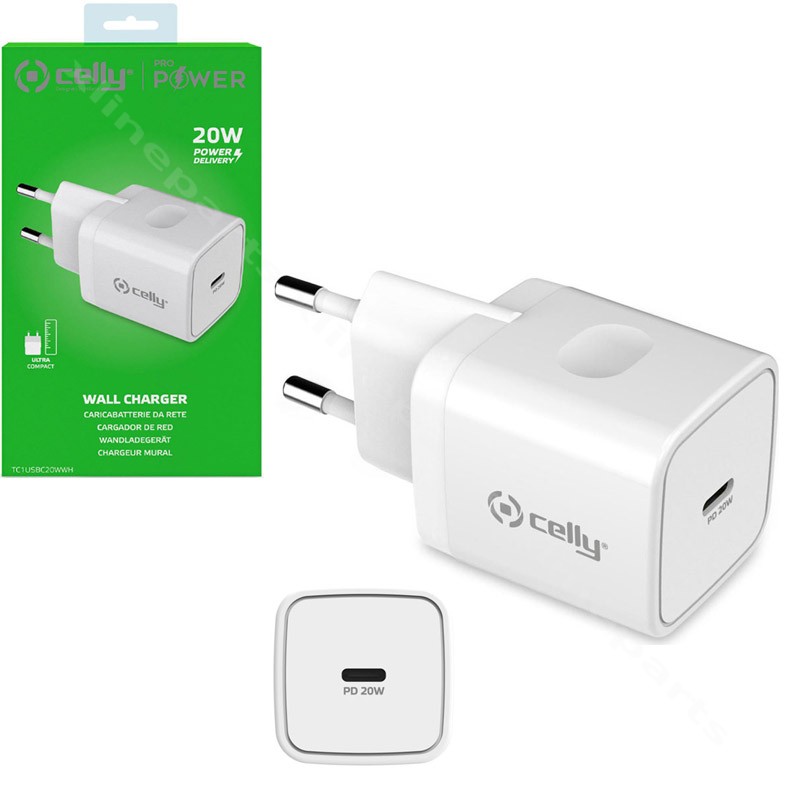 Charger USB-C Celly 20W EU white