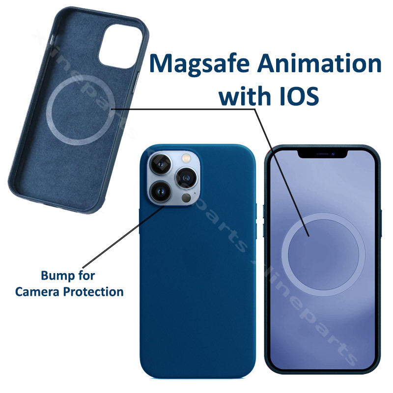 Задний чехол кожаный Magsafe Apple iPhone 14 синий