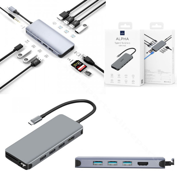 Адаптер USB-C Wiwu Alpha 12-в-1 серый