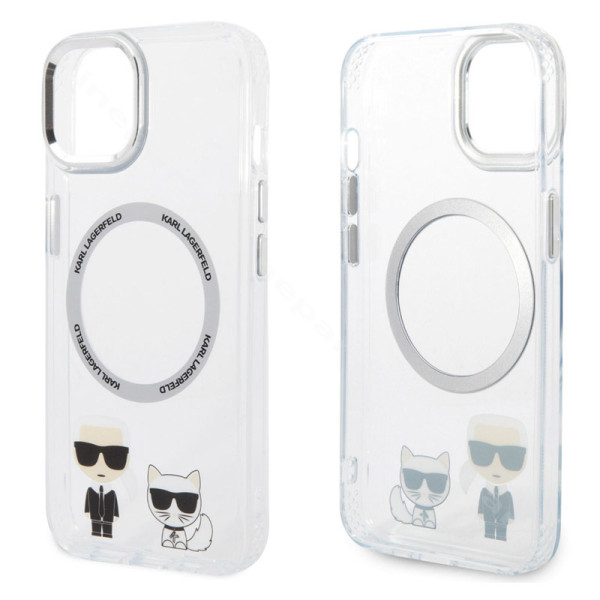 Задний чехол силиконовый Karl and Choupette Magsafe Apple iPhone 14 Plus прозрачный