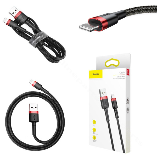 Кабель USB to Lightning Baseus Cafule 2.4A 0.5м красный черный