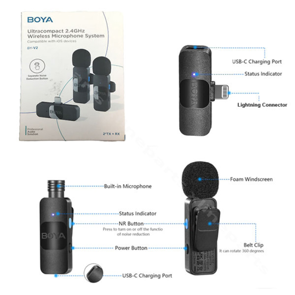 Wireless Microphone Boya BY-V2 (1+2) Lightning black