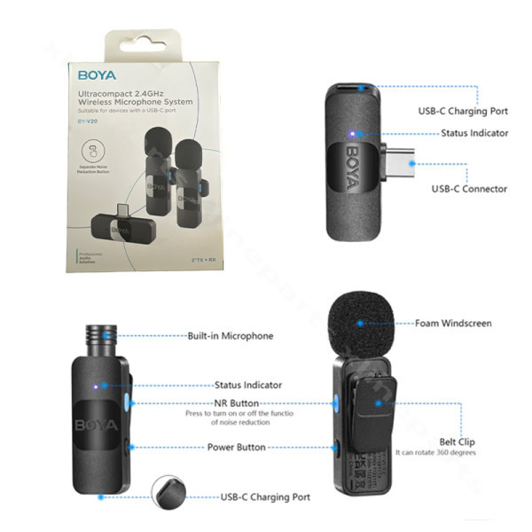 Ασύρματο μικρόφωνο Boya BY-V20 (1+2) USB-C μαύρο