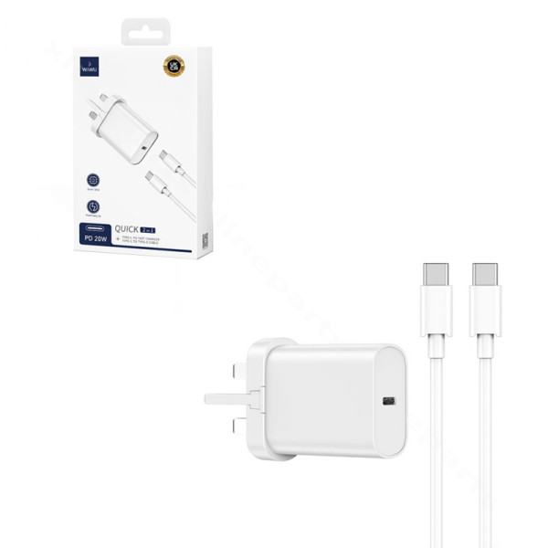 Зарядное устройство USB-C с кабелем USB-C на USB-C Wiwu Wi-U001 20 Вт UK белое