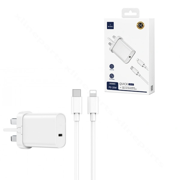 Зарядное устройство USB-C с кабелем USB-C на Lightning Wiwu Wi-U001 20 Вт UK белое
