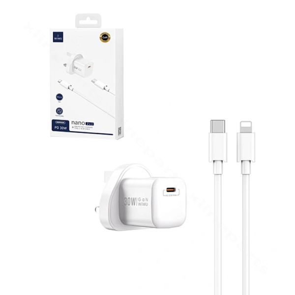 Зарядное устройство USB-C с кабелем USB-C на Lightning Wiwu Nano Series Wi-U006 30 Вт, Великобритания, белое