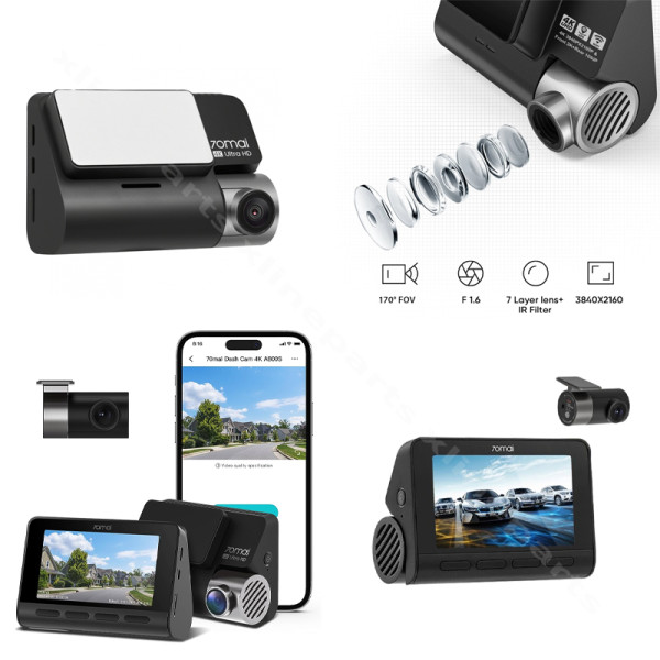 Приборная панель и задняя камера Xiaomi 70mai A800s 4K Wi-Fi GPS черный