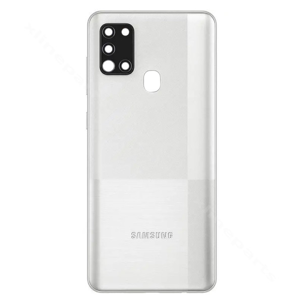 Задняя крышка аккумуляторного отсека для объектива камеры Samsung A21s A217 белая OEM