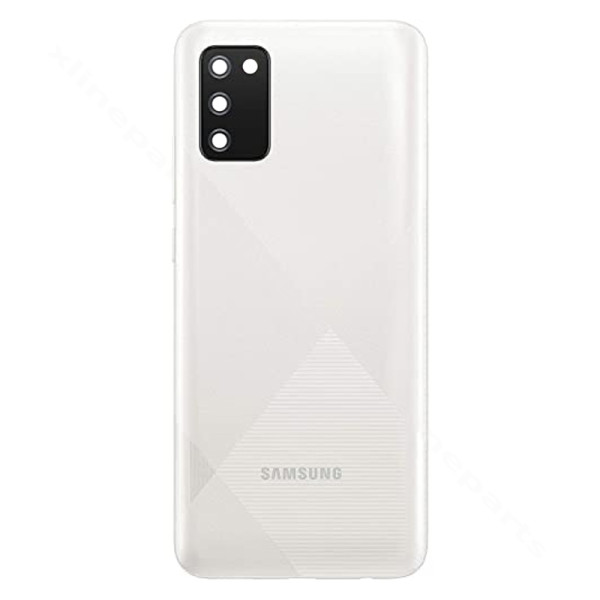 Задняя крышка аккумуляторного отсека для объектива камеры Samsung A02s A025F белая OEM*