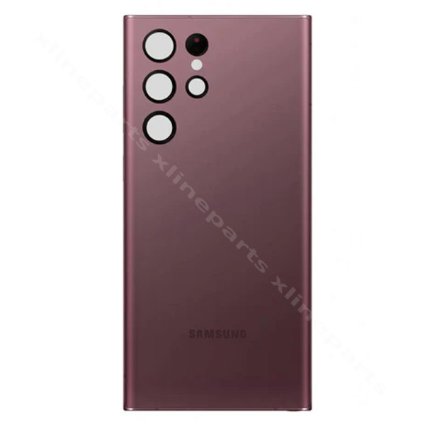 Задняя крышка аккумуляторного отсека Объектив камеры Samsung S22 Ultra S908 бордовый OEM*