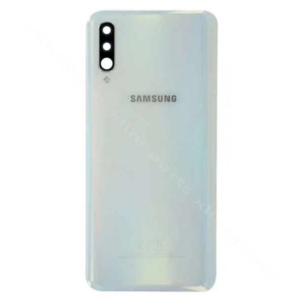 Задняя крышка аккумуляторного отсека для объектива камеры Samsung A30s A307 белая OEM*