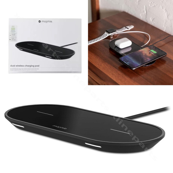 Wireless Charger Mophie Dual Base USB 15W black
