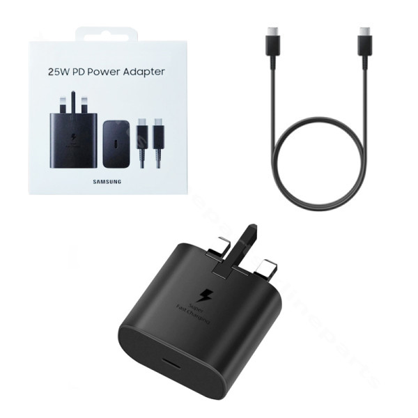 Зарядное устройство USB-C с кабелем USB-C — USB-C Samsung 25 Вт Великобритания, черное