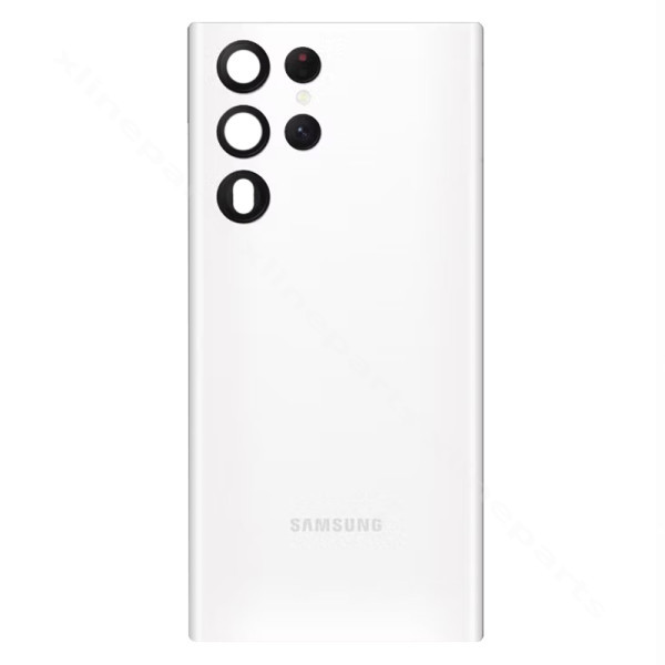 Задняя крышка аккумуляторного отсека Объектив камеры Samsung S22 Ultra S908 белый OEM*