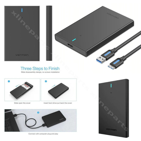 SSD/HDD 2.5" Vention KPABO Disk Enclosure USB 3.0 to Micro-B black