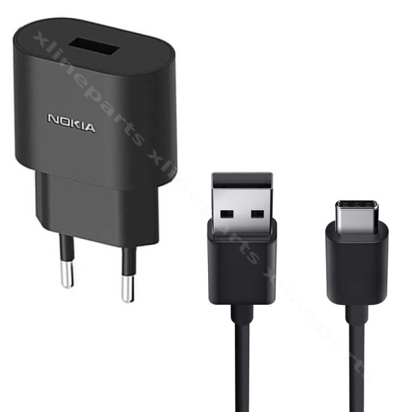 Φορτιστής USB με καλώδιο USB σε USB-C Nokia AD-010E 10W ΕΕ μαύρο χύμα