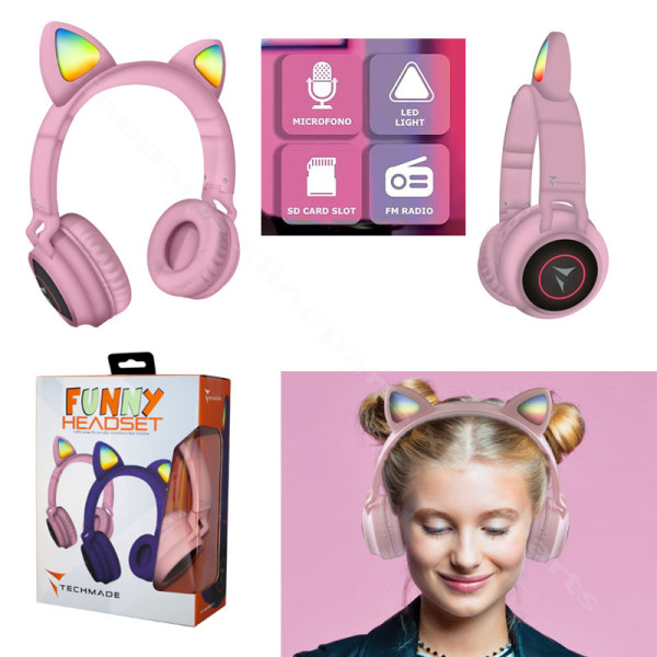 Headphone Techmade Funny LED Wireless pink