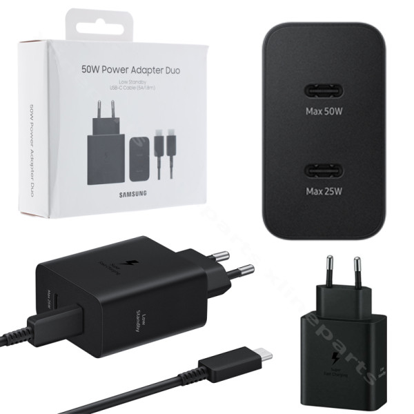 Charger Dual USB-C with USB-C to USB-C Cable Samsung 50W EU black