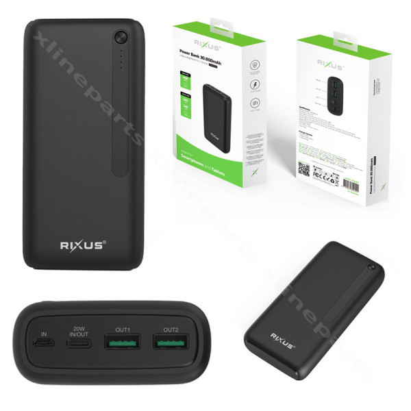 Power Bank Rixus RXPB38B Dual USB/ USB-C/ Micro USB 30000mAh black