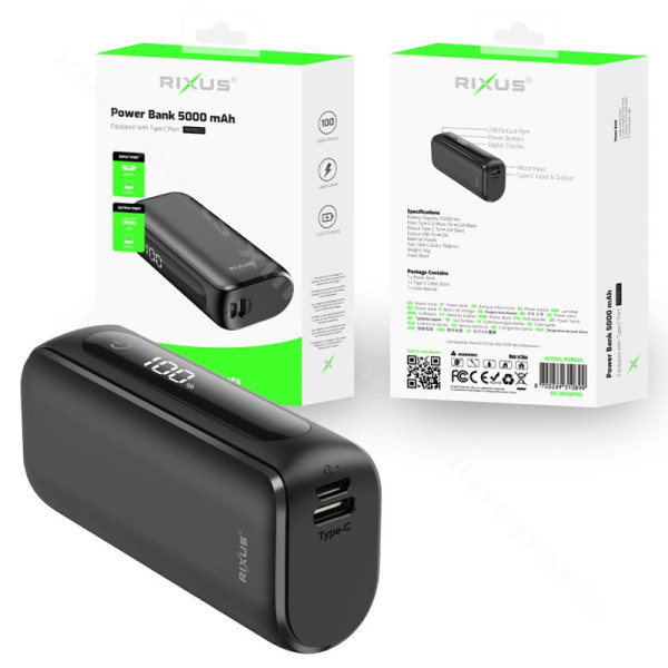Power Bank Rixus Digital Display RXPB23 USB-C/ Micro USB 5000mAh black