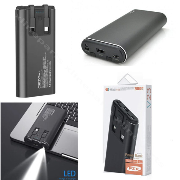 Power Bank LED Light PZX V23 USB/ USB-C/ Micro USB 20000mAh black