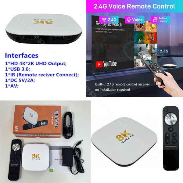 Android 13 TV Box H96 Max M2 RK3528 8K 4GB RAM 32GB white