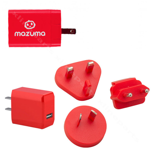 Universal Plug Adapter Charger Mazuma 2xUSB 6A EU/UK/US/AUS rose red