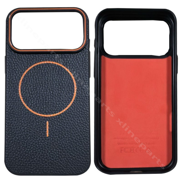 Πίσω θήκη TPU Lychee Texture Apple iPhone 17 Pro μαύρο πορτοκαλί