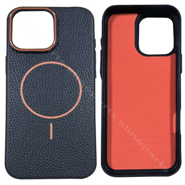 Πίσω θήκη TPU Lychee Texture Apple iPhone 16 Pro Max μαύρο πορτοκαλί