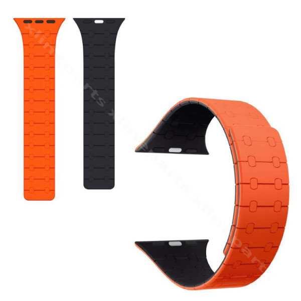Rixus Magnetic Silicone Apple Watch Strap 49mm/45mm/44mm/42mm orange midnight