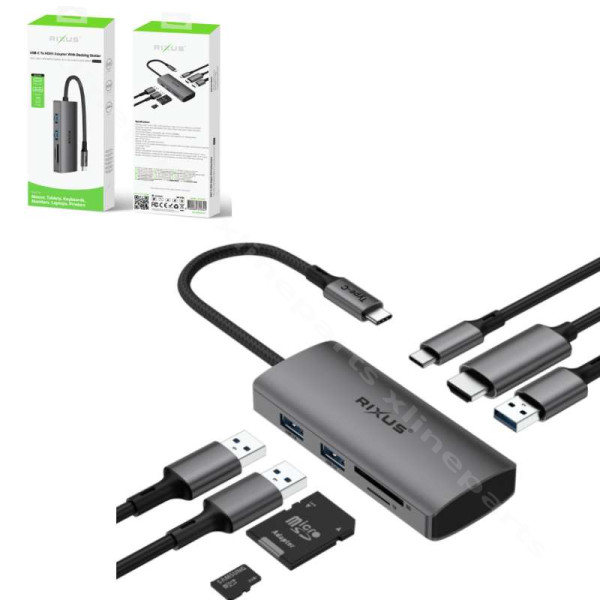 Переходник док-станции USB-C на HDMI Rixus RXHU10 серый
