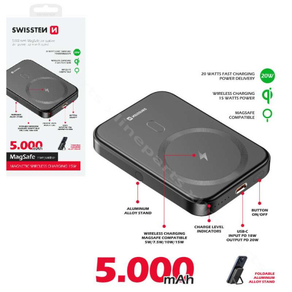 Power Bank Swissten Magsafe USB-C 20W 5000mAh black