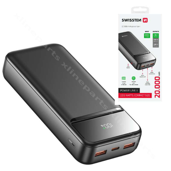 Power Bank Swissten Powerline II Dual USB / USB-C 20000mAh black