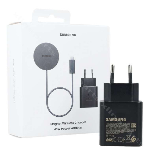 Беспроводное магнитное зарядное устройство Samsung 25 Вт с адаптером USB-C EU 45 Вт темно-серое