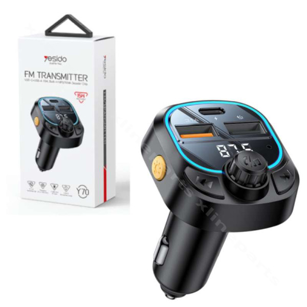 Πομπός αυτοκινήτου Bluetooth FM Dual USB / USB-C Yesido Y70 μαύρο