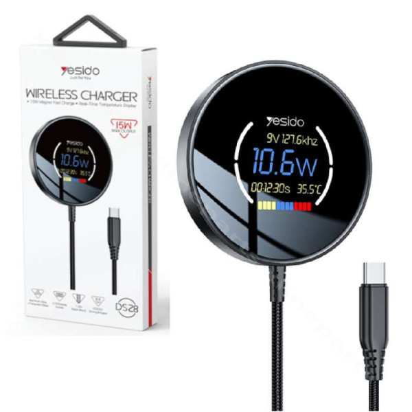 Wireless Charger Magsafe Yesido DS28 Display 15W 1.67A 1.2m black
