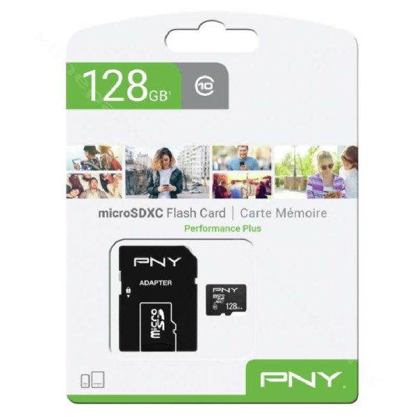 PNY Performance Plus Micro SD Class 10 128 GB (Προσαρμογέας)