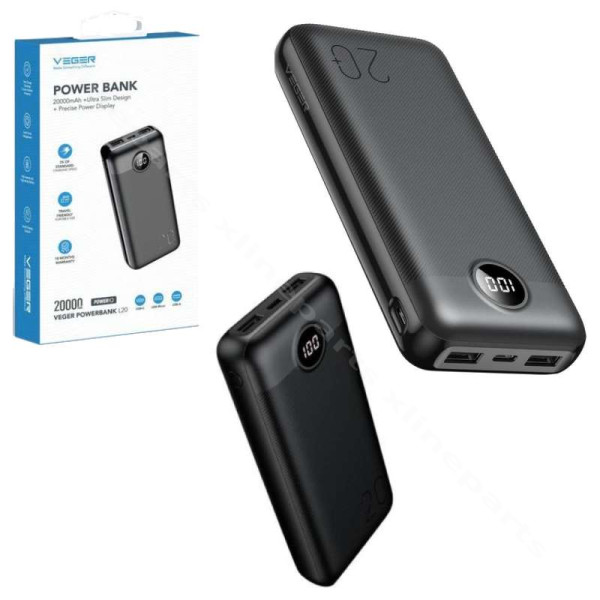 Power Bank Veger L20S Digital Dual USB / USB-C / Micro USB 20W 20000mAh black