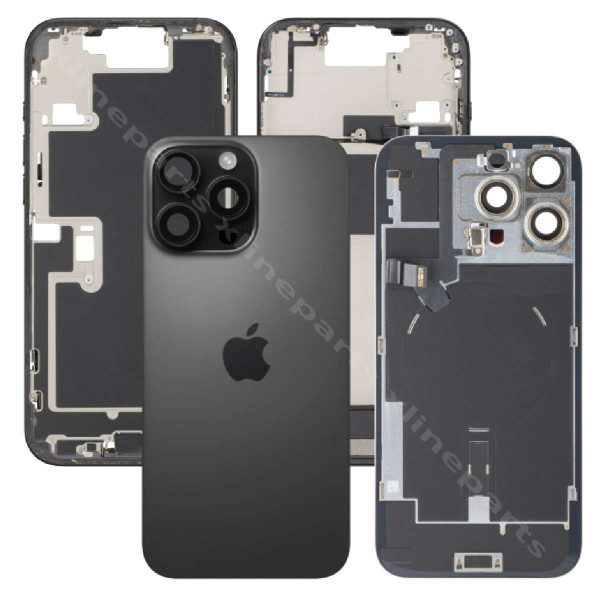 Back Battery Middle Cover Lens with Small Parts Apple iPhone 16 Pro black (Original)