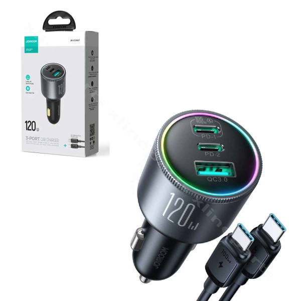 Car Charger Dual USB-C / USB with USB-C Cable Joyroom JR-CCN07 120W black