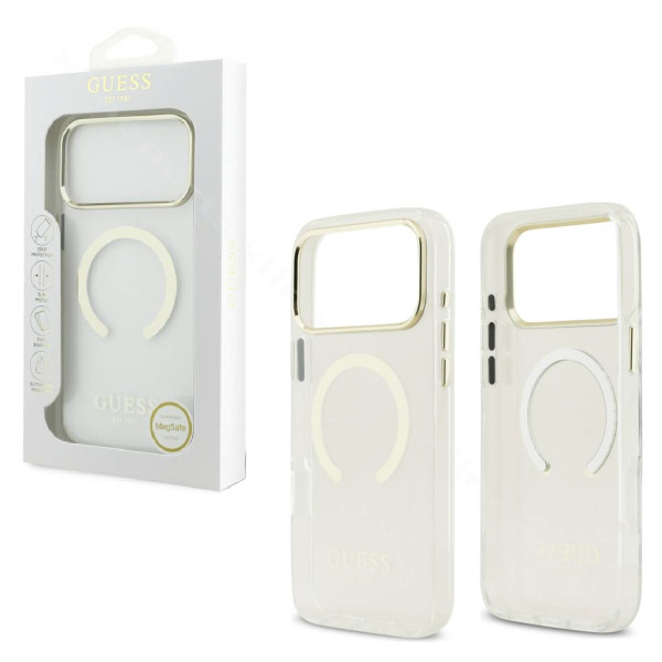 Задняя крышка MagSafe Guess с металлическим контуром для Apple iPhone 17 Pro Max / 18 Pro Max, золотистая.